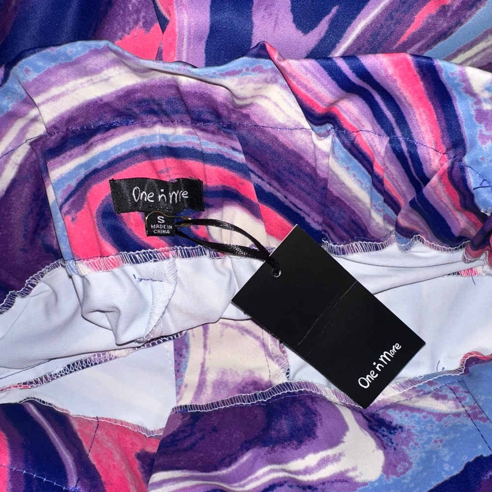 One N More Psychedelic Ruffle Paperbag Women's Shorts Pink Purple S Belted NWT - Picture 9 of 12